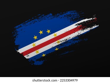 Abstract creative patriotic hand painted stain brush flag of Cape Verde on black background