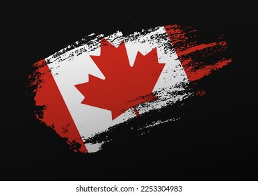 Abstract creative patriotic hand painted stain brush flag of Canada on black background