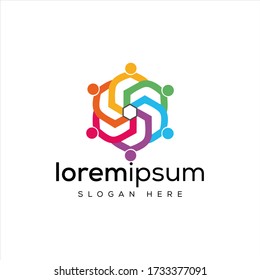 personas creativas abstractas conectadas, comunidad de personas, trabajo en equipo, plantilla de diseño de logotipo de personas creativas