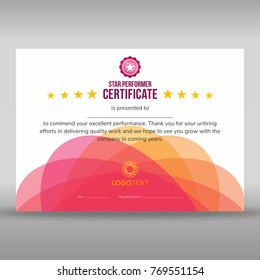 Abstract Creative Pink Star Performer Certificate