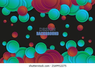Resumen de diseño creativo de afiches con círculos decorativos azules y rojos sobre fondo negro
