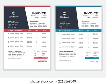 Resumen Creativo profesional y editable moderna plantilla mínima de factura de negocios,
presupuesto, lista, lista de precios, asiento, recibo, diseño