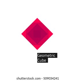 Abstract creative rhombus logo vector template, pink elegant geometric cube logotype element design with triangle pattern inside, idea for diamond, jewelry symbol, jewel isolated on white background