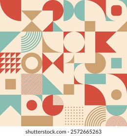 Abstract creative seamless geometric pattern. Color geometric shapes seamless background. Retro color geometric forms. Flat style pattern. Color vector seamless background.
