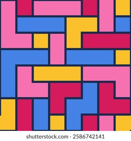 Abstract creative seamless geometric vector pattern. Pattern with simple colorful geometric shapes. Rectangles, squares minimal vector color background. Bauhaus shapes design.