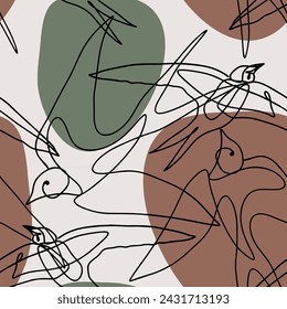 Abstract creative seamless pattern with birds artistic background. Modern design for paper, cover, fabric, interior decor and other users.
