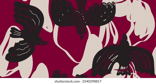 Abstract creative seamless pattern with birds artistic background. Modern design for paper, cover, fabric, interior decor and other users.
