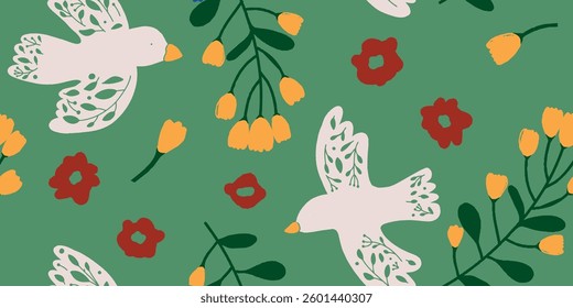 Abstract creative seamless pattern with birds artistic background. Modern design for paper, cover, fabric, interior decor and other users.
