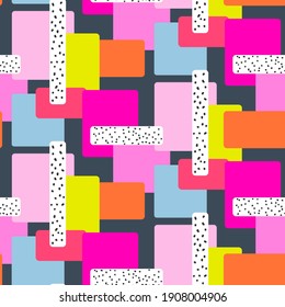 Abstract creative seamless pattern with bright neon shapes. Vector vibrant texture with geometric figures. Modern colorful repetitive print. Contemporary background. Trendy design.