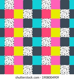 Abstract creative seamless pattern with bright neon shapes. Vector vibrant texture with geometric figures. Modern colorful repetitive print. Contemporary background. Trendy design.