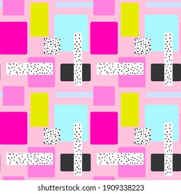 Abstract creative seamless pattern with bright neon shapes. Vector vibrant texture with geometric figures. Modern colorful repetitive print. Contemporary background. Trendy design.