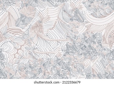 Abstract and creative seamless pattern design with hand drawn free style lines, ink pattern and textures . Expressive seamless vector backgrounds in trendy monochrome brush marks.