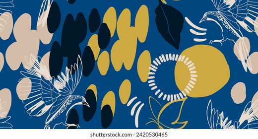 Abstract creative seamless pattern with floral plants and artistic background. Modern design for paper, cover, fabric, interior decor and other users.
