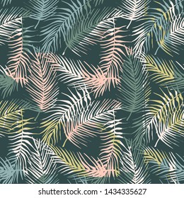 Abstract creative seamless pattern with tropical plants and artistic background. Modern exotic design for paper, cover, fabric, interior decor and other users.