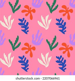Abstract creative seamless patterns with colorful plants. Modern cartoon design for paper, cover, fabric, interior decor and other users.