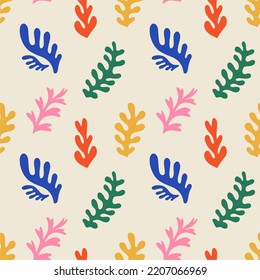 Abstract creative seamless patterns with colorful plants. Modern cartoon design for paper, cover, fabric, interior decor and other users.