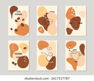 Abstract creative set with coffee backgrounds, Vector concept for coffee shop and house, cafe. Simple, stylish template for social media. 