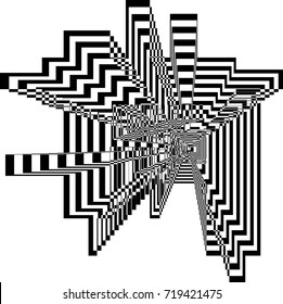 Abstract creative shape of black geometric lines. Stylized maze fragment. Optical illusion motifs. Vector illustration for modern technology and business design, brochure, flyer, banner, web.