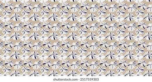 Abstract creative shapes flowers seamless pattern on a beige background. Stylized silhouettes floral printing. Vector hand drawn. Contemporary plain ornament