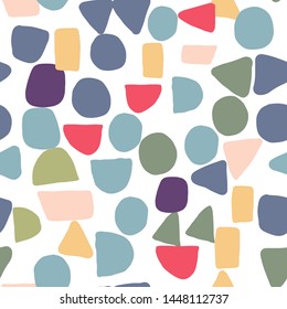 Abstract creative shapes seamless pattern. Simple design texture with chaotic painted shapes.  Backdrop for textile or book covers, wallpapers, design, wrapping