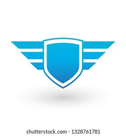 abstract creative shield and wings blue logo design for business. Vector illustration isolated on white background.