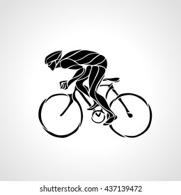 Abstract creative silhouette of bicyclist. Black cyclist wave style logo. Vector illustration of bike