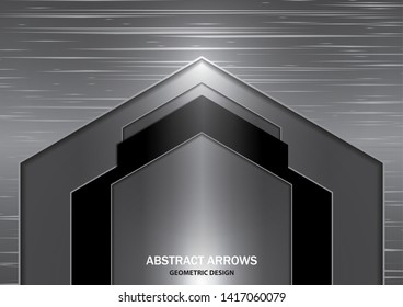 Abstract creative silver and black arrow on metal texture background. Vector illustration for your business design.