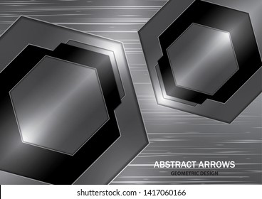 Abstract creative silver and black arrow on metal texture background. Vector illustration for your business design.