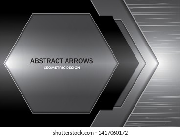 Abstract creative silver and black arrow on metal texture background. Vector illustration for your business design.