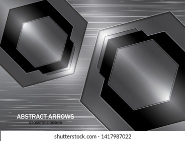 Abstract creative silver and black arrow on metal texture background. Vector illustration for your business design.