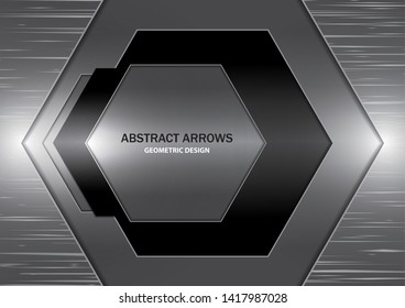 Abstract creative silver and black arrow on metal texture background. Vector illustration for your business design.