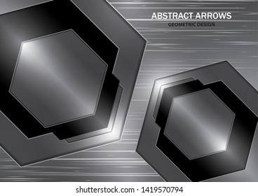 Abstract creative silver and black arrow on metal texture background. Vector illustration for your business design.