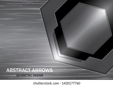 Abstract creative silver and black arrow on metal texture background. Vector illustration for your business design.