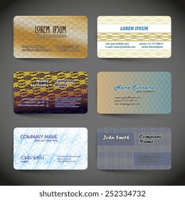 Abstract creative simple business card set template with ornamental pattern. Editable vector illustration. Ready to print.