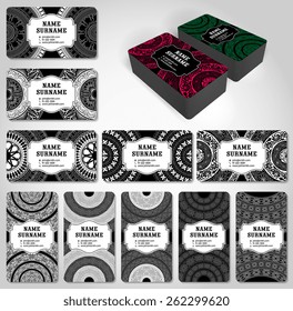 Abstract creative simple business card template with ornamental pattern. Editable vector illustration. Ready to print.
