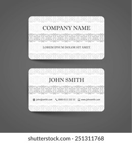 Abstract creative simple light business card template with ornamental pattern. Editable vector illustration. Ready to print.