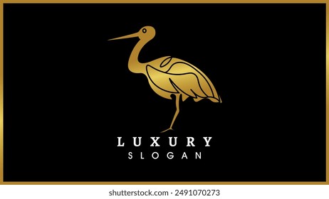 Abstract and creative solid heron bird feathers wings monogram logo, Golden isolated solid color heron bird vector logotype.