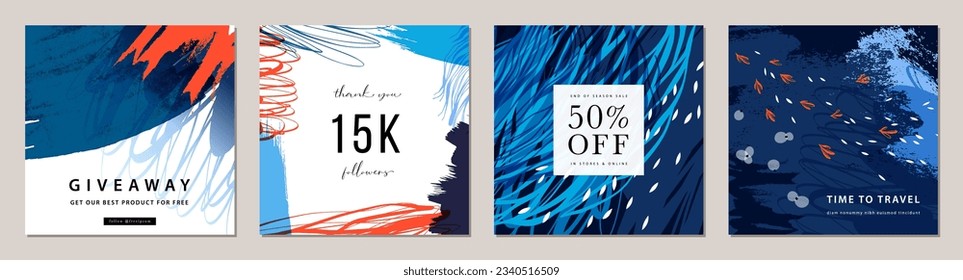 Abstract creative square art templates. Suitable for post in social networks, posters, flyers, banners, brochures, email headers, advertisings, events and page covers, backgrounds.