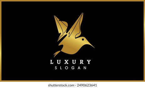 Abstract and creative stylish golden flying bird vector monogram logo, Gold color isolated flying bid vector logotype.