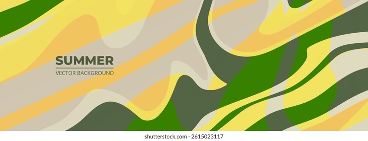 Abstract creative summer background. Minimalist modern design banner template with colorful wavy shapes. Vector illustration
