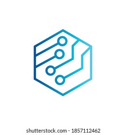 Abstract creative technology logo, design concept, emblem, icon, flat logotype element for template. Vector circuit board tech icon.