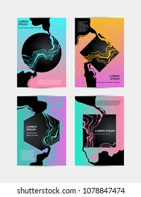 Abstract creative templates, cards, color covers set. Geometric design, marble, shapes. Trendy vector collection.