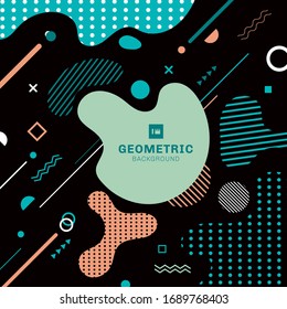 Abstract creative trendy color splash with geometric line shape background memphis 80s-90s style. Vector illustration