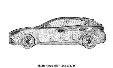 Abstract Creative vector 3d Sports car lines connected to points