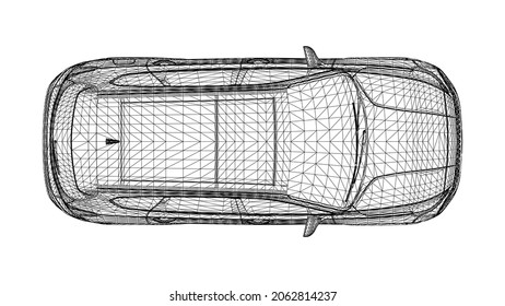 Resumen Vector creativo 3d Líneas de coche deportivo conectadas a puntos.