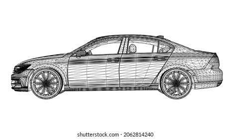 Abstract Creative vector 3d Sports car lines connected to points.
