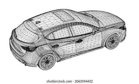 Abstract Creative vector 3d Sports car lines connected to points