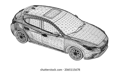 Abstract Creative vector 3d Sports car lines connected to points.