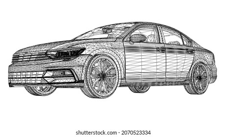 Abstract Creative vector 3d Sports car lines connected to points