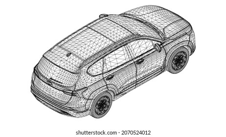 Abstract Creative vector 3d Sports car lines connected to points.